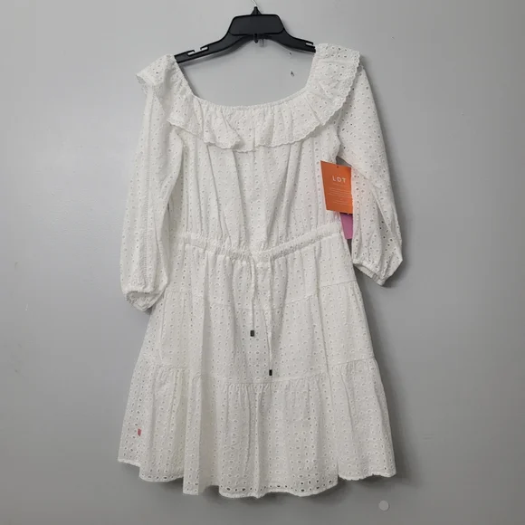 LDT Ashley Off-the-Shoulder ¾ Blouson Sleeve Ruffle Drawstring Tie Waist… - Picture 5 of 10